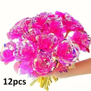 12pcs Elegant Artificial Rose Bouquet, Sparkling Plastic Roses for Home Decor, Wedding Decoration, Diy Flower Decor, Perfect Gift for Mother's Day, Father's Day