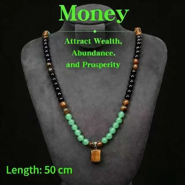 Pendant Necklace with Green Aventurine & Tiger Eye Crystal, 27.1in Long Sweater Chain for Men & Women, Jewelry for Abundance & Money Attraction, Meaningful Gifts, Crystal Necklaces, Money Attraction Necklace