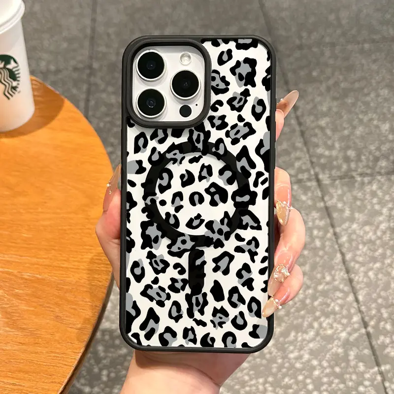 Magnetic Cellphone Case for iPhone 11-17 Pro Max - Premium Black Leopard Print TPU Cover, MagSafe-Ready, Shockproof, Ultra-Thin, Waterproof, Aesthetic Devices Protection, Everyday Tech Accessory