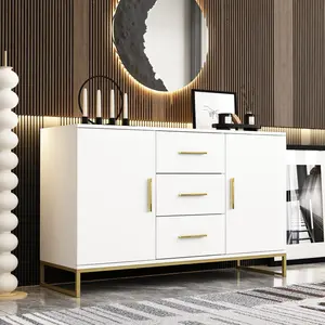FUFU&GAGA Buffet Cabinet with Storage Sideboard Buffet Cabinet, Sideboard Buffet Storage Cabinet with Gold Metal Frame, for Kitchen