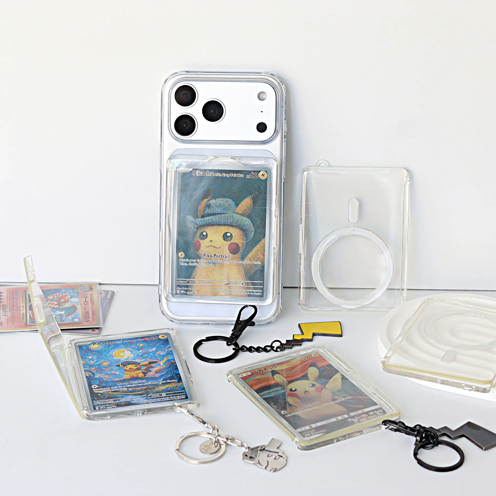 Transparent Magnetic Flip Trading Card Holder – Fits Pokémon, MTG & Sports Cards – Standard 63 × 88 mm Card Size – Compatible with Magnetic Phone Cases