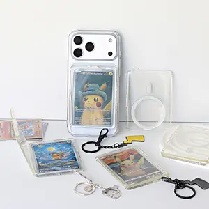Transparent Magnetic Flip Trading Card Holder – Fits Pokémon, MTG & Sports Cards – Standard 63 × 88 mm Card Size – Compatible with Magnetic Phone Cases