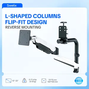 CABINET MONITOR ARM — Upside-Down Mount with L-Shaped Columns, Flip-Fit Design, 15-32", 17.6lbs, Quick VESA, C-Clamp, Cable Management,Gaming & Home Office Adjustable Monitor Stand
