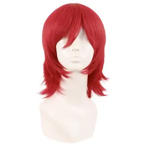 14 Inch/35 cm Short Cosplay Wolf Tail Synthetic Side Bangs Party Wig (Red)