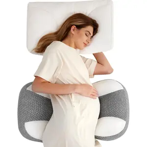 Shaped Pregnancy Pillow for Sleeping - Adjustable Maternity Pillow for Side Sleepers - Portable Wedge Belly Support -Compact Design for Back Belly and HIPS, Grey White