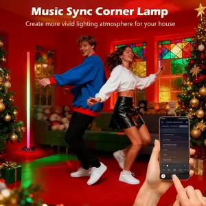 VKK 2025 New RGB Smart Floor Corner Lamp 63 Inches Adjustable Length Combination 16 Million Color Options Multi-Device Control App Touch Remote 360° Full Coverage Music Sync Eye-Care Mode Multi-Scene Application with 68 Preset Modes