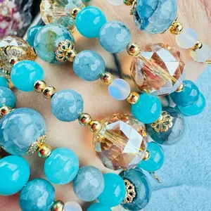 7 spiral bracelet turquoise Natural stone bracelets with 14k gold plated charms components