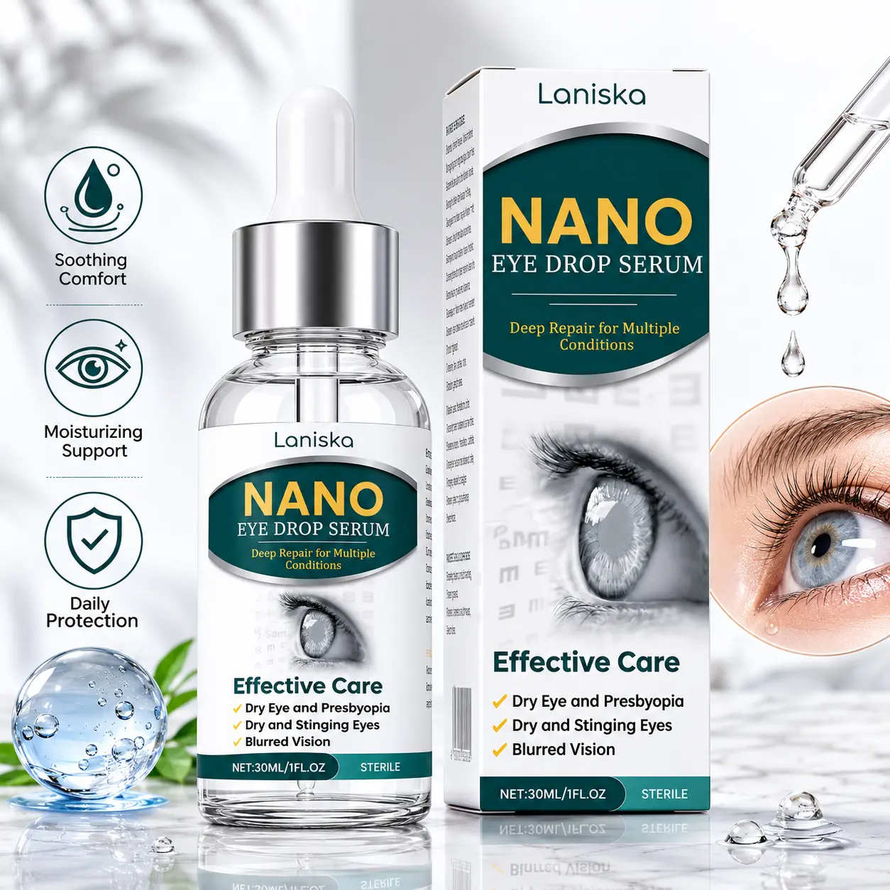 Nano Eye Comfort Serum Drops, Gentle Moisturizing Formula for Dry, Tired and Screen-Stressed Eyes, Refreshing Daily Eye Care with Precision Dropper, Lightweight Non-Greasy Formula, Portable 30mL