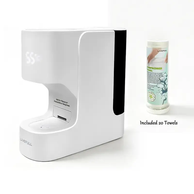 LiveFull CL01 Smart Hot Face Towel Warmer Machine, 5-Second Fast Heating, 55°C Heating System, Auto Dispensing Design, Includes 20 PCS Compressed Towels