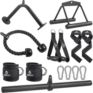 Cable Accessories For Workout Cable Machine, Home Gym, LAT Pulldown, Weight Training: Straight Pull Down Bar, Tricep Rope, Double D Row Handle, V-Shaped Bar