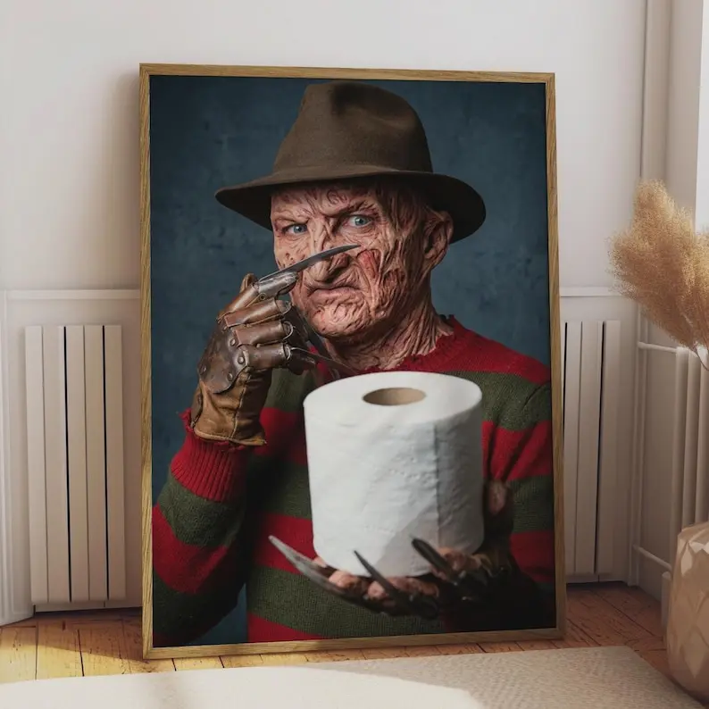 Freddy Krueger Art Print, Horror Wall Decor, Nightmare on Elm Street Poster, Vintage Style, Haloween Poster, Funny Bathroom Wall Art