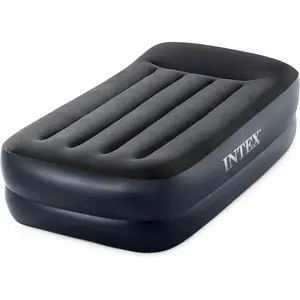 INTEX Raised Airbed Mattress with Built-in Pump, Dura-Beam Plus Pillow, Twin - Portable Inflatable Luxury Blow-Up Bed for Adults, Camping, Guests
