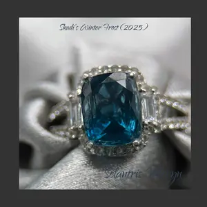 Frost Fire 3.75ct London Blue Topaz Halo Ring with White Topaz in Rhodium Plated Sterling Silver – Skadi Winter Frost