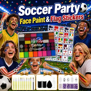 [Children's Day gifts ] Kids Soccer 42 colors Face Paint Kit, 3-in-1 Matte Glitter Fluorescent Colors + 50+ Flag Stickers & 24PCS Accessories (Brush, Stencil, Gems)  for Game Day, Birthday,Party Halloween Christmas