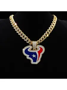 Houston Texans NFL Football Team Pendant Necklace for Men, Hip-Hop Exaggerated Full-Diamond Cuban Chain
