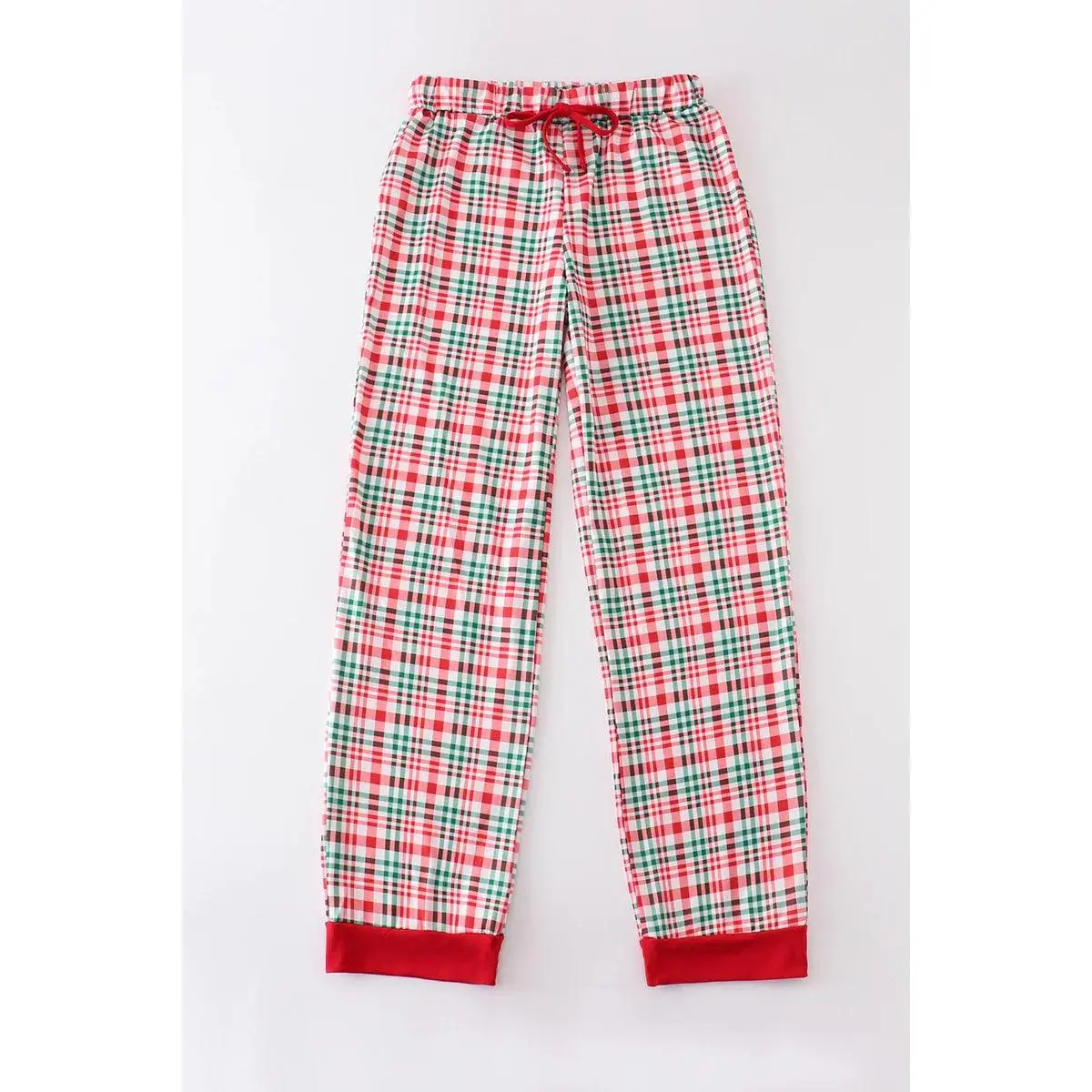 Women's Red Plaid Cotton Pyjama Bottoms - Adult Preppy Style Loose-Fitting Loungewear, Classic Nightwear with Comfortable Twist Bottom, All Seasons Use