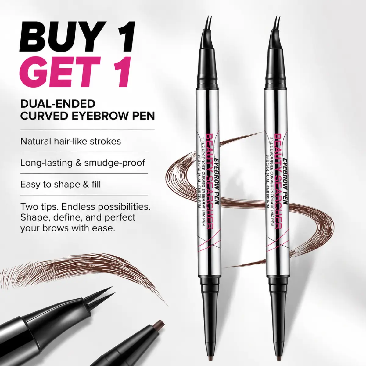 Buy 1 Get 1 Limited Time Deal｜Dual‑End Curved Eyebrow Pencil, Smooth Easy‑to‑Blend Formula, All‑Day Waterproof Smudge‑Proof, Build Natural Realistic Brows for Flawless Makeup Looks