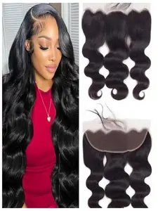 13x4 Transparent HD Lace Frontal Closure Body Wave Human Hair 100% Unprocessed Brazilian Virgin Human Hair Extensions 150% Density Natural Color