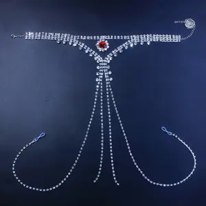 Sensual Red Crystal Body Chain Set Adjustable 2-Piece Bedazzled Harness & Chest Necklace for Women Y2K Sparkling Party Clubwear Bikini Festival Rave Glam Accessories