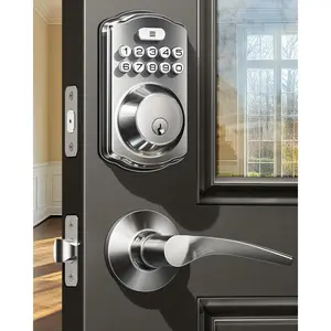 Keyless Entry Door Lock with 2 Lever Handles -  Keypad Deadbolt, Easy Installation Digital  Front Door Lock Set, Satin Nickel