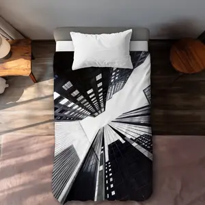 360 Stand Twin Size Extra Long Microfiber Duvet Cover for Twin Beds, 360-Degree Stand Design, Low-Angle Cityscape Urban Duvet Cover, Machine Washable Easy to Care for, Minimalist Bedroom Bedding, Cityscape Design, Machine Washable Duvet