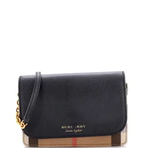 Pre-owned BURBERRY material Messenger Bags Hampshire Wallet on Chain Leather and House Check Canvas by Rebag