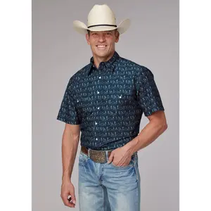 Mens Desert Stripe Print Short Sleeve Snap Western Shirt