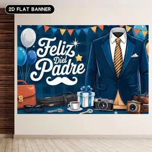 2D flat party banner, single layer polyester background fabric, Father's Day character blue suit and beard, suitable for Father's Day holiday celebration, family gathering and garden party, outdoor party photo background, family photo photo background