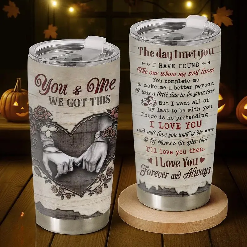 You And Me 20 Oz Stainless Steel Tumbler - Made in USA, Anniversary Gift For Husband Wife, Romantic Drinkware, Couple Love Story Coffee Cup