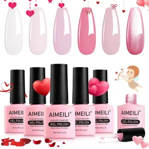 AIMEILI  6pcs Hot Pink Rose Red Soak-Off UV/LED Gel Nail Polish Set 8ml - Gift Kit 64 For Valentine's Day