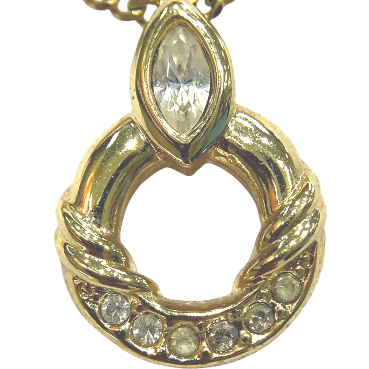 Pre-owned Dior Gold-plated Small Leather Goods Christian Circle Rhinestone Necklace