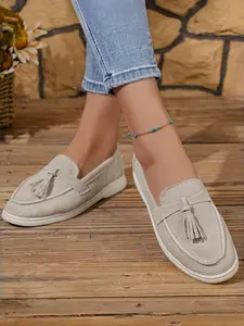 Women's Tassel Suede Loafers, Fashion Slip-On Flat Shoes, Classic Elegant Versatile Design, Comfortable Soft Non-Slip Sole, Lightweight All-Season Casual Shoes for Work, Office, School, Vacation, Daily Wear