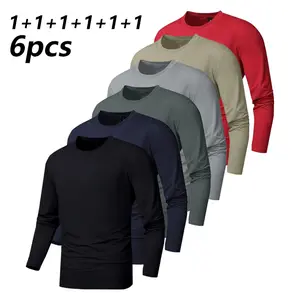 Men's Pack Long Sleeve T-Shirt 100% Polyester Sport Tee, Casual Weekend Wear, Relaxed Fit Adult T-Shirt, Ideal for Spring & Autumn, High-Quality Men's T-Shirts, Retro Style, Versatile & Lightweight Fabric, Breathable Material, Perfect for an Active Lifest