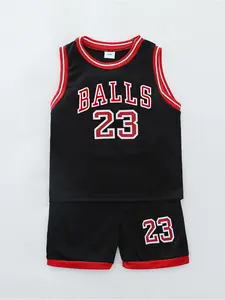 Two-Piece Set Boy's Basketball Jersey Set, Contrast Binding Sleeveless Basketball Vest & Shorts, Summer Clothes for Kids Outdoor Sports
