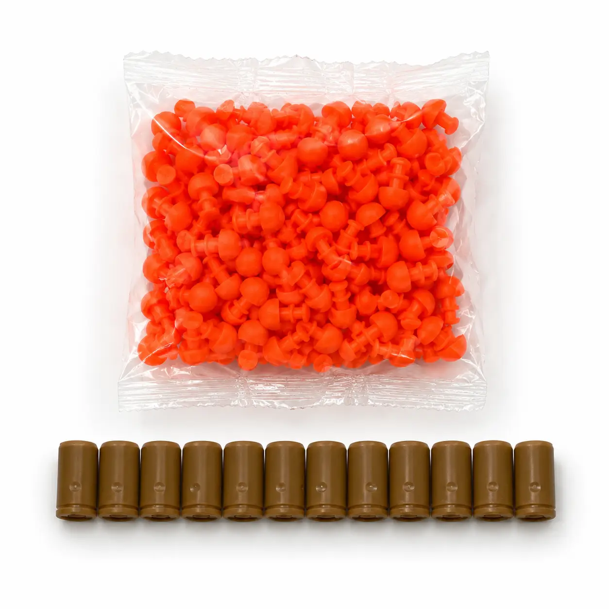 100 Pcs Soft Toy Tips Refill Set with 12 Plastic Shell Parts, Orange Replacement Toy Pieces, Compatible Plastic Toy Accessory Pack