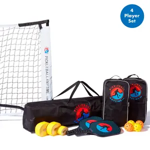 Pickleball 4-Player "Pickleball To-Go" Set - Includes Paddles, Bag, Balls, Pre-measured Court Lines, Net +Frame, and Carry + Storage Bags