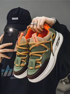 Men's New Patchwork Dad Shoes, Casual Webbing Laces, Breathable Mesh, Thick Sole, Comfortable, Suitable for Daily Wear, Street Style, Running, Campus, Sporty Running Shoes, Athletic Running Shoes, Colorblock Running Shoes