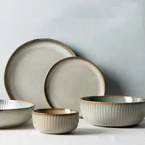 1pcs Nordic Ceramic Bowl and Plates Household Klin Glazed Plates Ceramic Rice Salad Sallow Bowl Dishes dinner plates