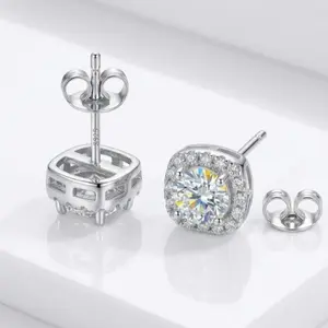 4 Sizes Square Halo Stud Earrings | 0.3/0.5/1/2CT Round Zircon Earrings, for Daily Wear, Prom, Wedding, Bridal, Anniversary, Valentine's Day, Birthday, Holiday & Formal Occasions