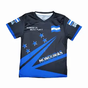 Honduras Black Soccer Jersey with Blue Stars and National Flag Design for Fans