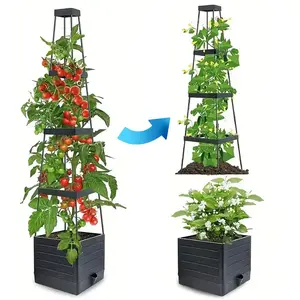 Raised Garden Bed Planter Box with Trellis, Tomato Planter with Trellis, Self-watering Tomato Planter Box with Wheels for Climbing Plants Vegetable, Outdoor Planters, Climbing Planting Stand, Elevated Planter