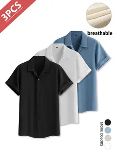 3-Pack Men's Business Casual Short Sleeve Shirts, Slightly Stretchable, Wrinkle Resistant, Slim Fit, Comfortable Fabric,SummerWins