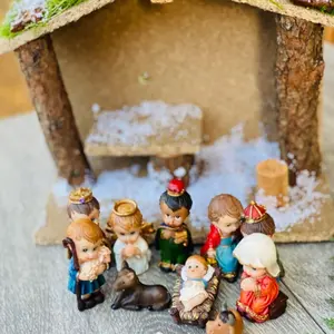 12-Pc Religious Christmas Nativity Figurine Set, Handmade Manger Scene Holy Family Statue, Modern Collectible Room Decoration for Home Festive Decor