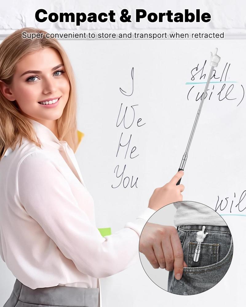 MUNBYN 2Pcs Telescopic Teachers Pointer - Extendable Hand Pointer Stick, Mini Retractable Classroom Pointer for Elementary & Kindergarten Teachers. Ideal for Classroom Supplies and Office Gadgets