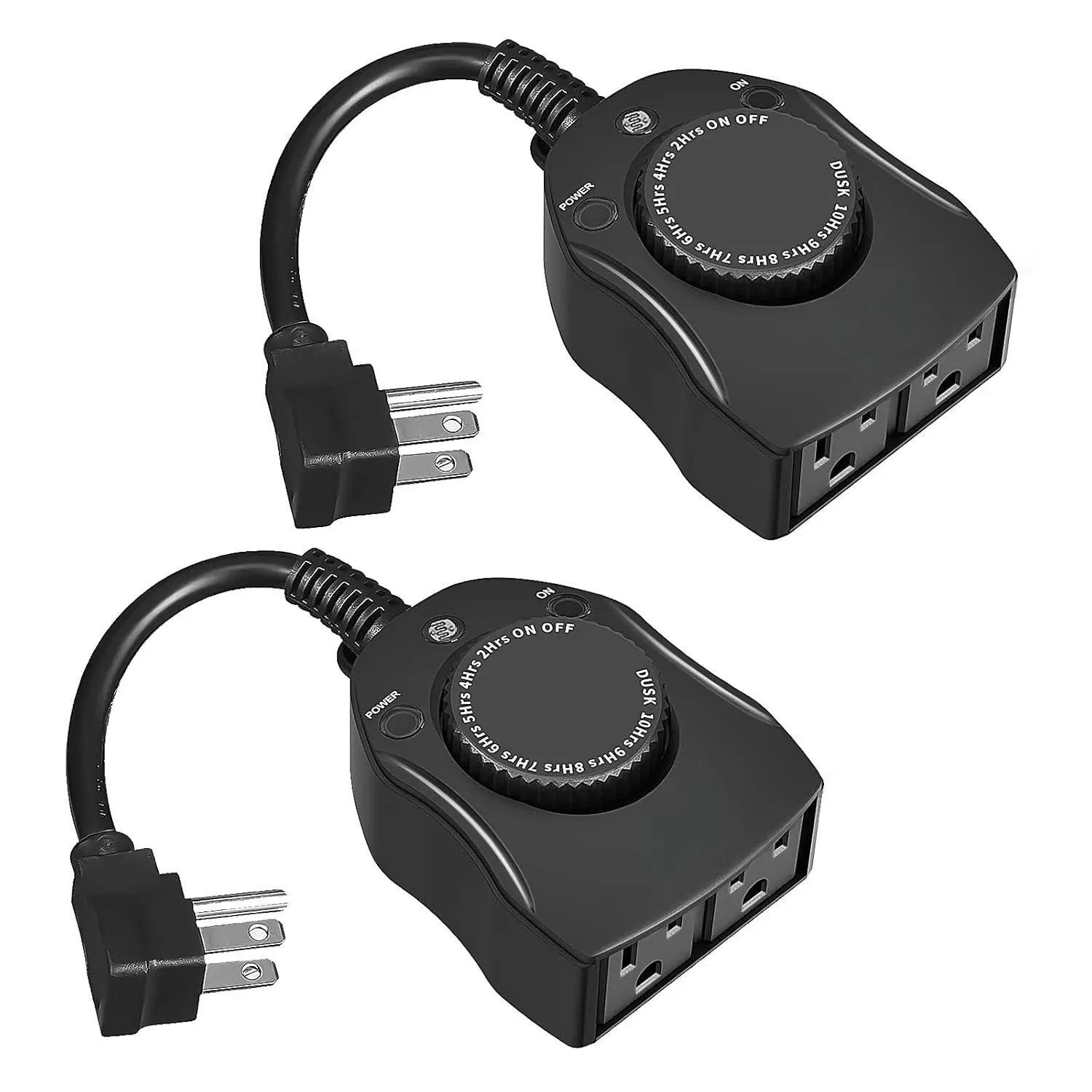 Outdoor Christmas Light Timer, Dusk to Dawn Sensor Countdown, Outdoor Timers for Electrical Outlets , 2 Grounded Outlets for Christmas Lights, 15A 1/2HP, CSA Listed (2 Pack)