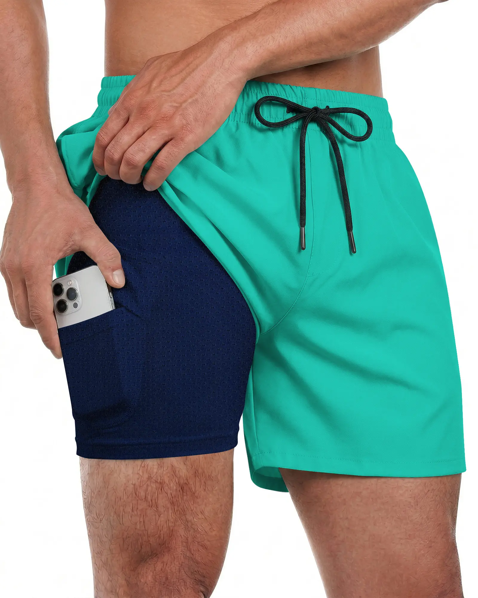 Yufawow Men Swim Trunks with Compression 5 Inches Breathabe Liner Quick Dry Zipper Pockets for Board Beach Gym Running