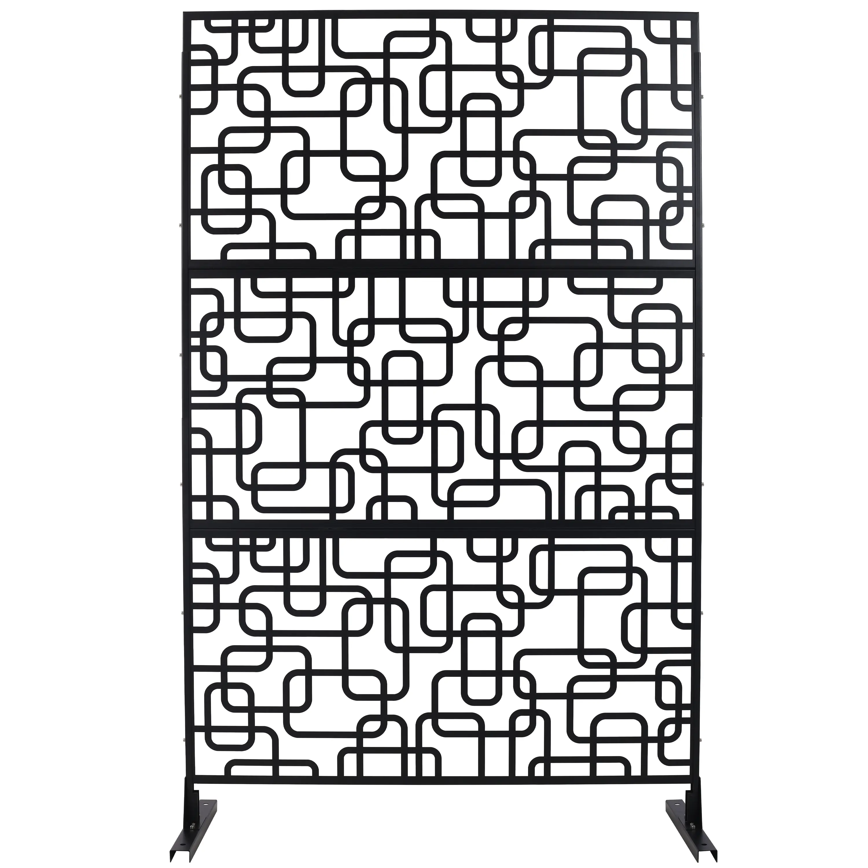 Rectangular Patterned Black Rust-Resistant Freestanding Metal Fence Panel (76x48 in) - Durable Build, Elegant Decoration, Privacy Screen, Fade-Resistant, Indoor-Outdoor Patio Solution PS114