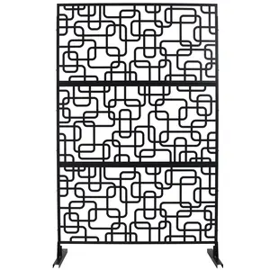 Black Freestanding Decorative Metal Privacy Screen (76x48 in) - Rust-Resistant, Indoor & Outdoor Privacy Fence Panel for Deck/Balcony, Area Separator, PS114