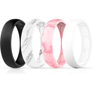Breathable Designed Silicone Wedding Ring for Women, 5.7mm Silicone Rubber Band, Durable Wedding Ring Replacement, Comfortable fit, Skin Safe-USA