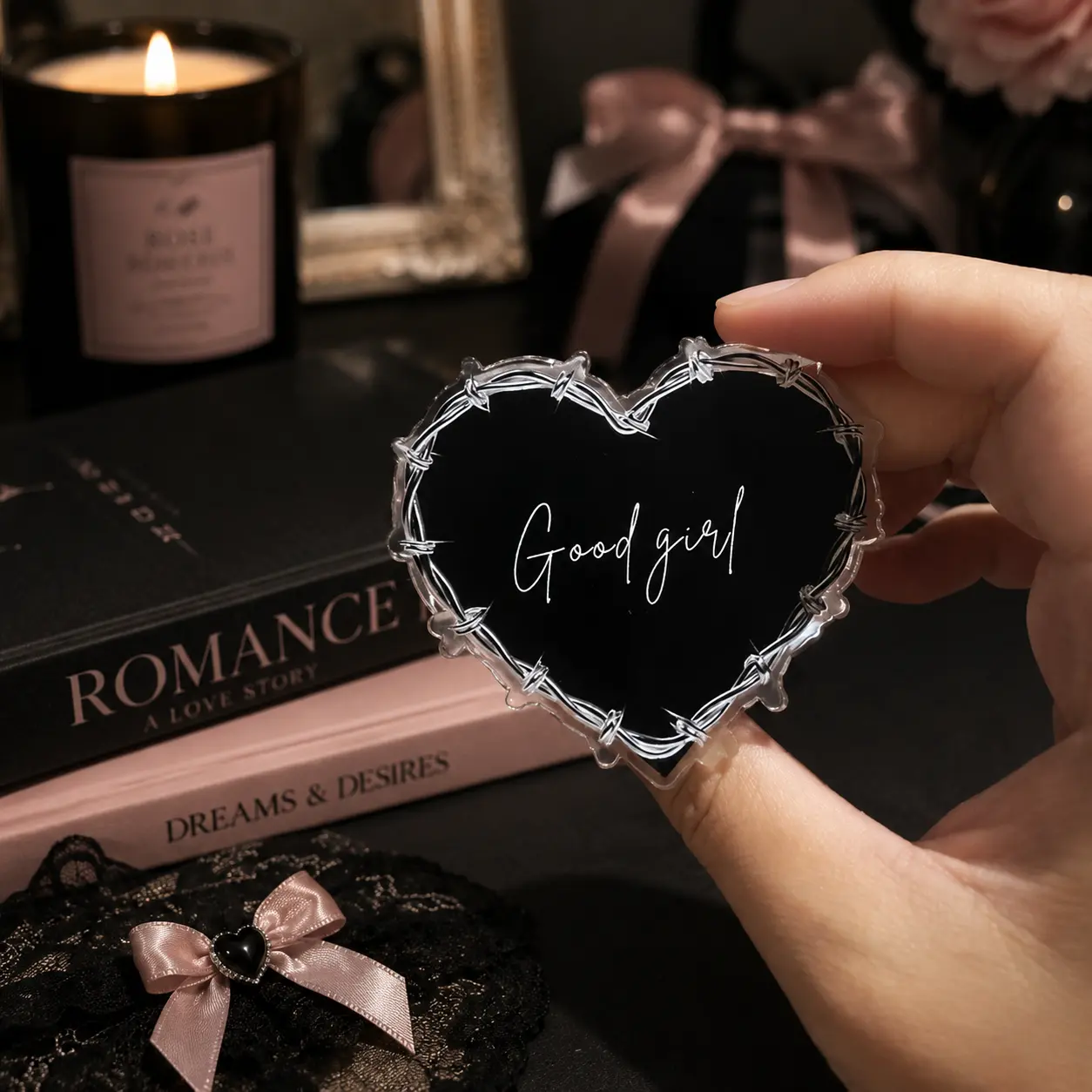 Gothic Barbed Wire Heart Acrylic Phone Grip Folding Pocket Socket Stand Finger Ring Holder For Good Girl Phone